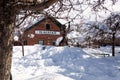 FLAGSTAFF, AZ US - January 20, 2023: Flagstaff Gandy Dancer Sculpture in Snow Royalty Free Stock Photo